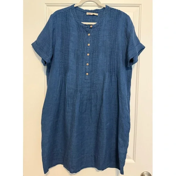 Faherty | Dresses | Faherty Gemina Linen Dress Short Sleeve Indigo Blue  Pockets Retail 68 L | Poshmark